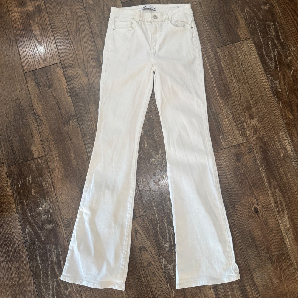 Zara Womens White High Waisted Flare Jeans Size 4 Bell Bottom Denim Pants